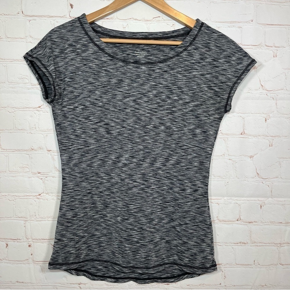 Sweaty Betty Shirt Womens XS Gray Athlete Seamless Workout Striped Cap Sleeve